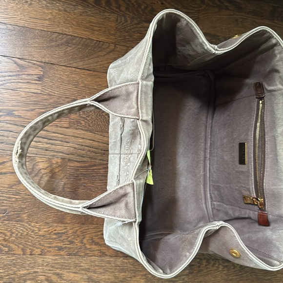 Authentic Prada Canapa Hand Bag tote Lg Dark Beige/brownish  tan color Canvas - Picture 15 of 17